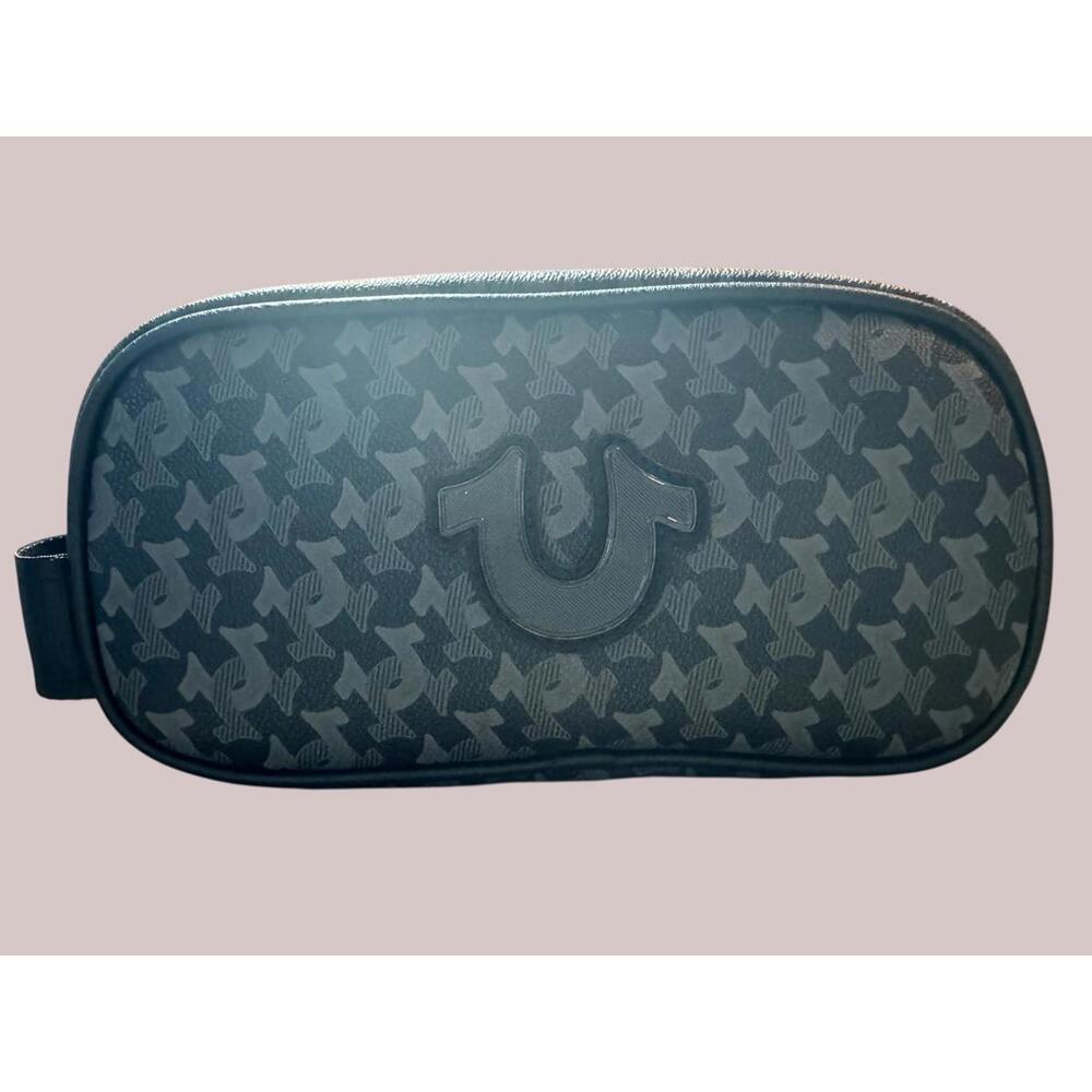 True Religion Black Monogram Patterned Zip Pouch … - image 1
